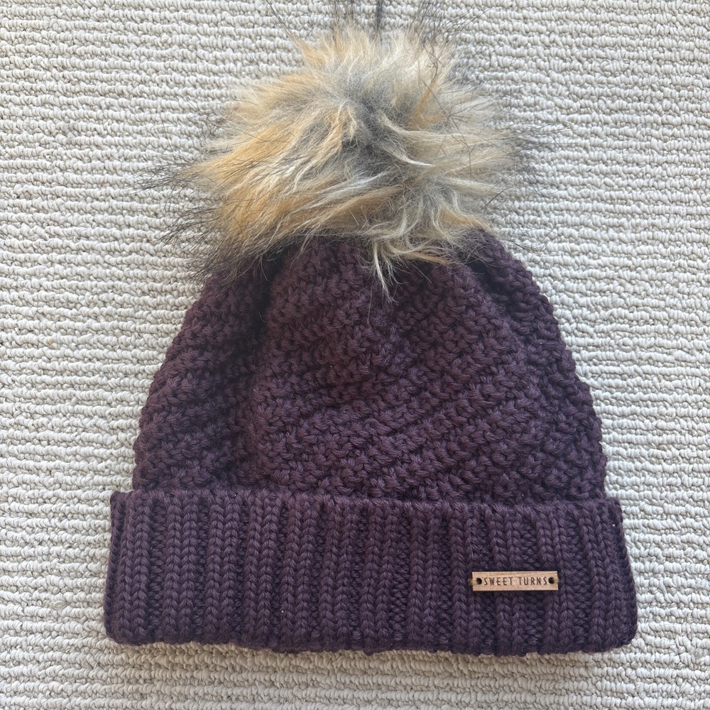 Sweet Turns Women's Knit Faux Fur Pom Beanie Hat Cap Winter Women Cozy lined